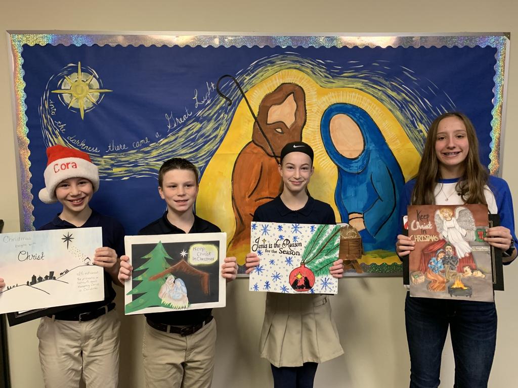 RIGHT: Winners from our Keep Christ in Christmas Coloring Contest showcase their