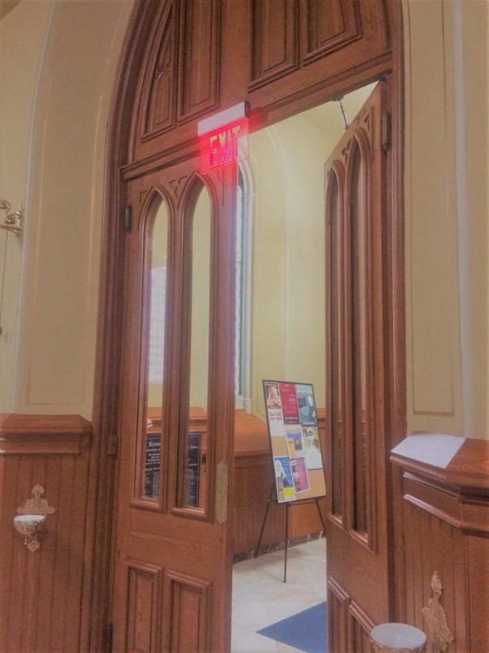 Let the children come unto me - Mark 10:14 As many of you may have noticed, the two doors to the vestibule of the Church have been fitted with glass inserts and a newly-installed speaker, in order to