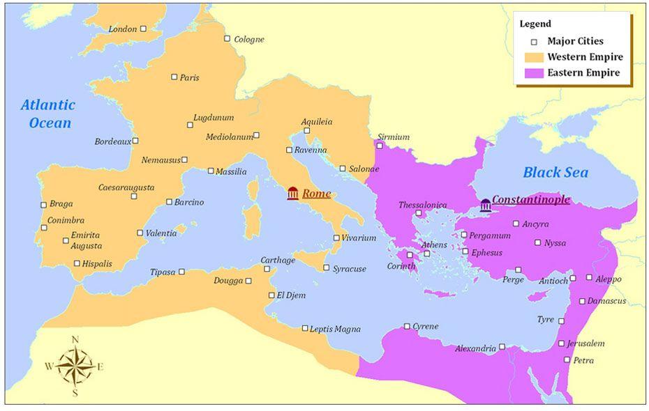 5.1 Eastern Rome -- Byzantine Empire Reading and Q s The Byzantine Empire was a vast and powerful civilization with origins that can be traced to 330 A.D/C.E., when the Roman emperor Constantine I dedicated a New Rome on the site of the ancient Greek colony of Byzantium.