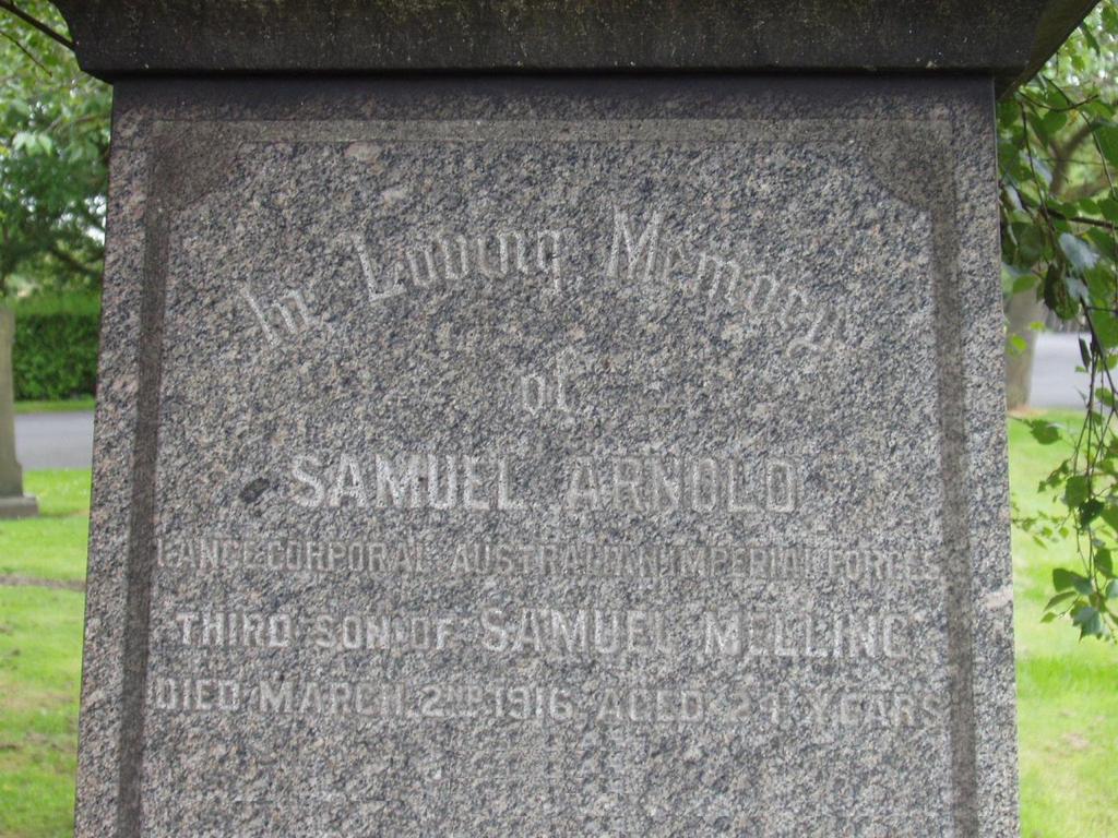 Photo of Lance Corporal Samuel Arnold Melling s Shared Private Headstone in Wigan Cemetery, Wigan, Greater Manchester, Lancashire, England.