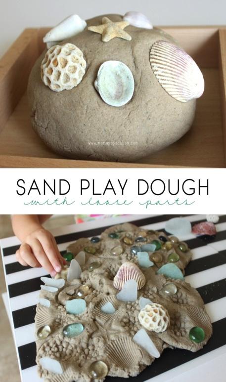 Sand coloured play dough 1 cup of all-purpose flour 1 cup of fine beach sand 1/4 cup of salt 1 tablespoon of cream of tartar 1 tablespoon of vegetable oil 1 tablespoon of glycerine 3/4 cup of boiling