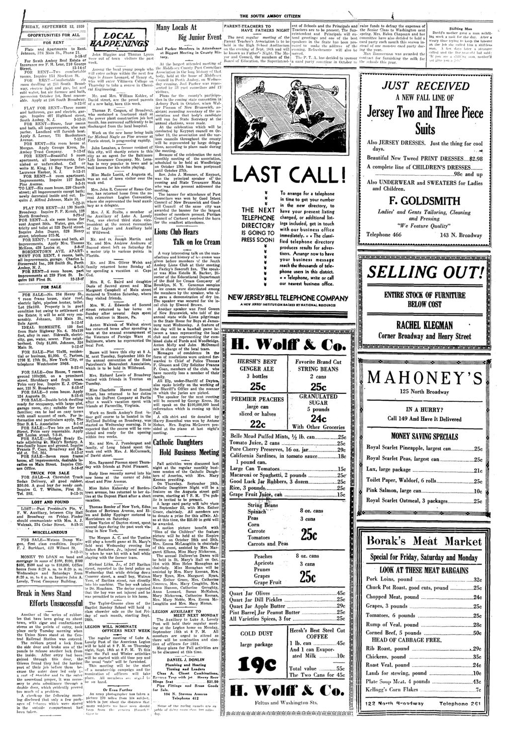 Many Locals At THE SOUTH AMBOY CITIZEN \?RIDAY, SEPTEMBER.12, 1930!