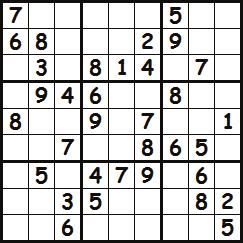 (Ruby Valley #22) SUDOKU PUZZLE CONTEST Fill in the grid so that every row, every column, and every 3x3 box contains the numbers 1-9 That's all there is to it. There's no math involved.