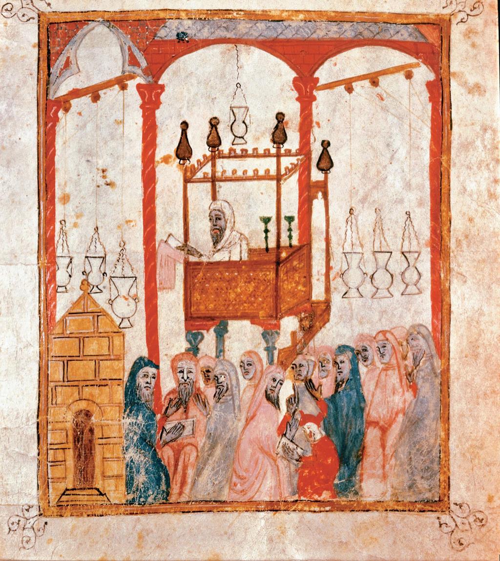 Figure 7.5 Jews worshiping in a synagogue. As dhimmi, or people of the book, Jews were allowed to build impressive synagogues and worship freely throughout the Muslim world.