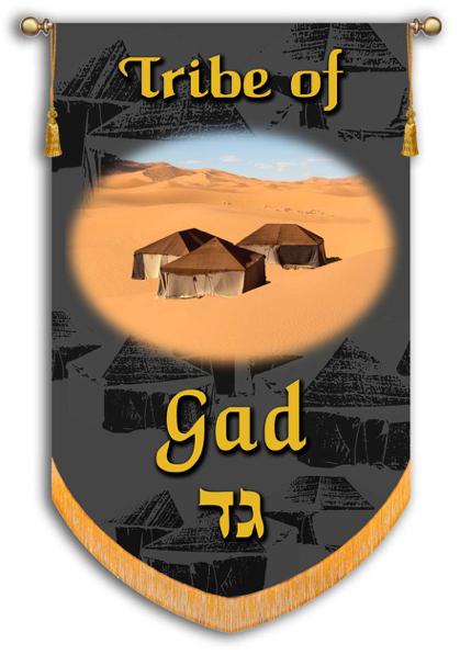 Gad The banner of the tribe of Gad was under the charge of Prince Eliasaph. It was white and was emblazoned with a troop of horsemen.