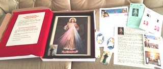Faustina in Poland. 3. One laminated Divine Mercy Chaplet prayer sheet, etc.