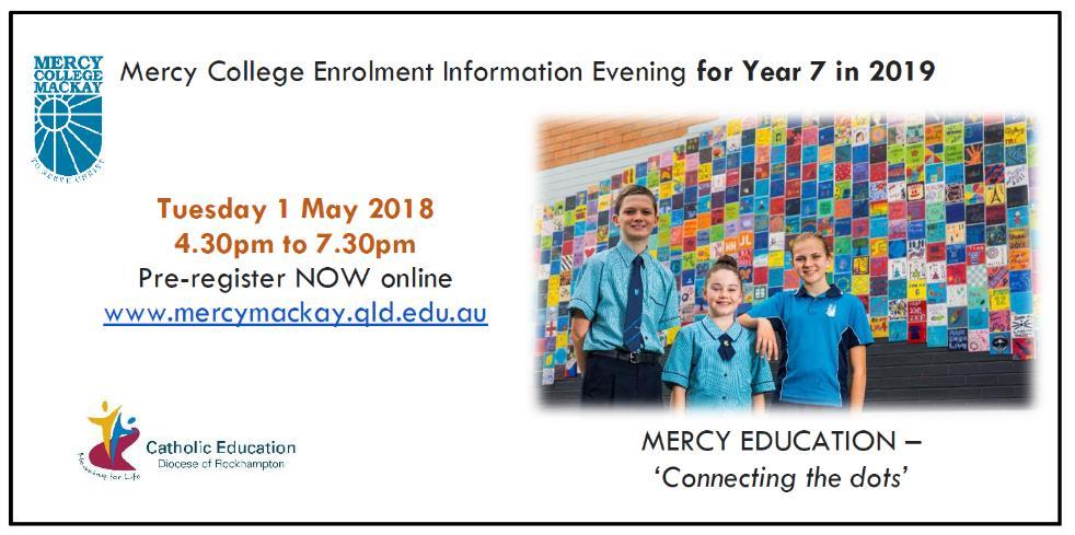 MERCY COLLEGE ENROLMENT INFORMATION TUCKSHOP NEWS Next week tuckshop will be open Wednesday and Thursday only.
