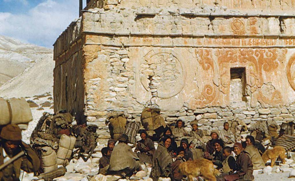 Tibetan traders carrying wool and salt resting by the