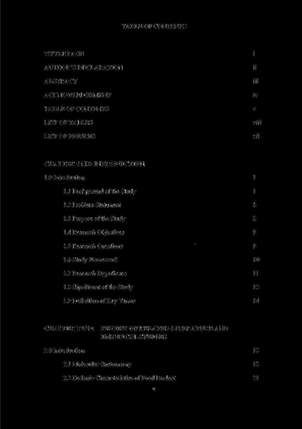 TABLE OF CONTENTS TITTLE PAGE AUTHOR S DECLARATION ABSTRACT ACKNOWLEDGEMENT TABLE OF CONTENTS LIST OF TABLES LIST OF FIGURES i ii iii iv v viii xii