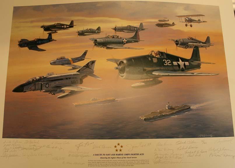 A Salute to Navy And Marine Corps Fighter Aces by Roy Grinnell Artist s Proof signed by the Artist in plate and in pencil Print # 79 / 300 Limited edition lithograph of oil painting by Roy Grinnell.