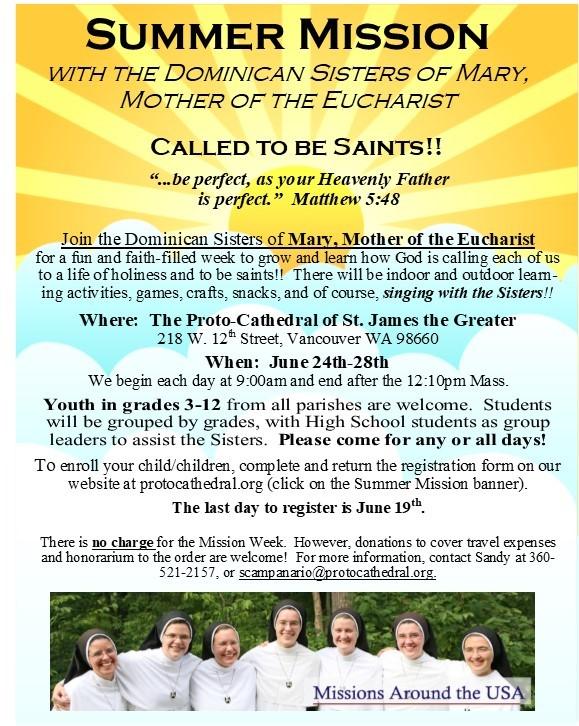SUMMER CATHOLIC YOUTH EVENTS This is a 3-day camp for