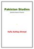 Pakistan Studies. Question Answer Formate. Hafiz Ashfaq Ahmed