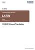 LATIN. H443/01 Unseen Translation A LEVEL. Candidate Style Answers. H443 For first teaching in