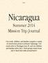 Nicaragua. Summer 2014 Mission Trip Journal