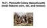 1621, Plymouth Colony Massachusetts (meal features corn, eel, and venison)