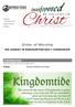 Order of Worship. 6th SUNDAY IN KINGDOMTIDE/HOLY COMMUNION PREPARATION. Prelude. Personal Meditation and Prayer
